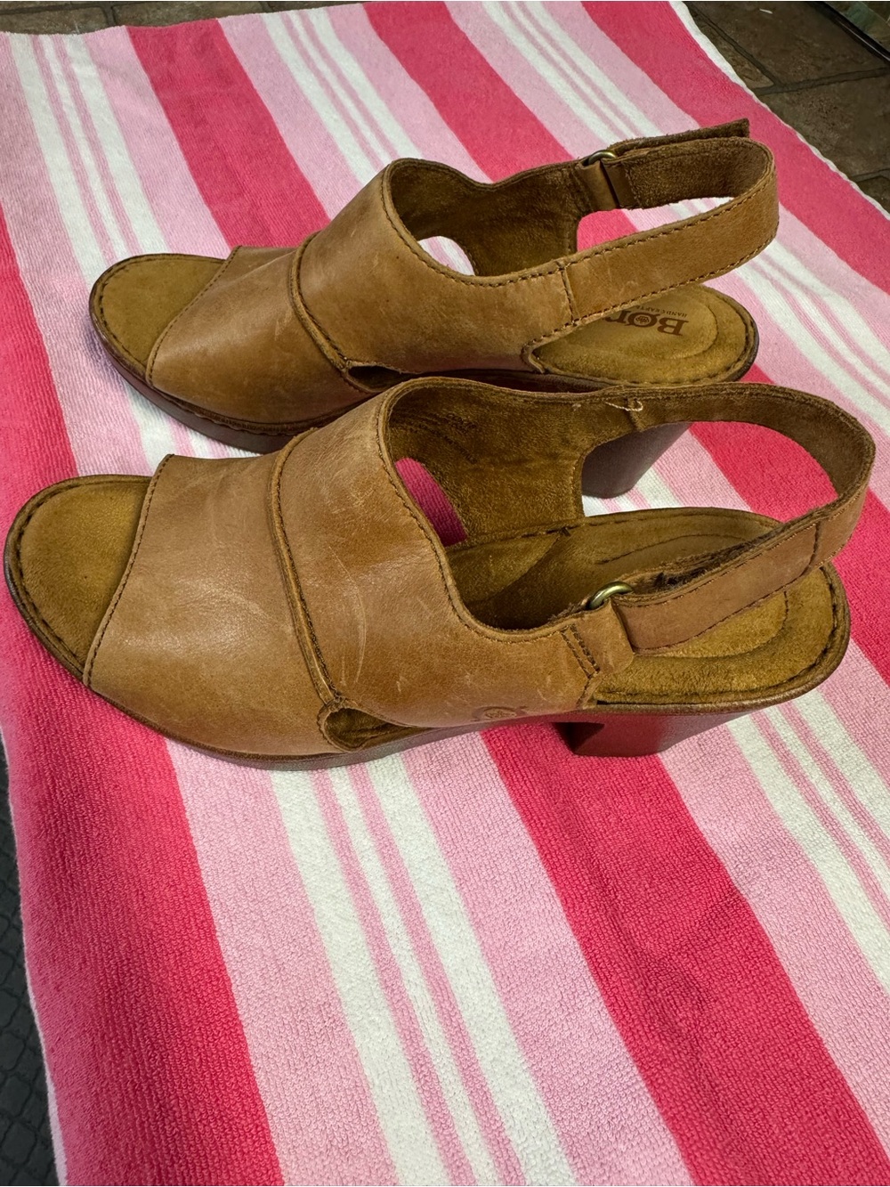 Born Tan Leather Open-Toe Slingback Heels